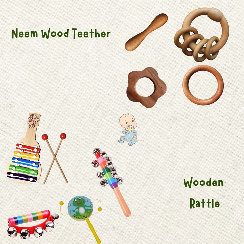 Neem Wood Teether & Rattles Combo (8 Pis)