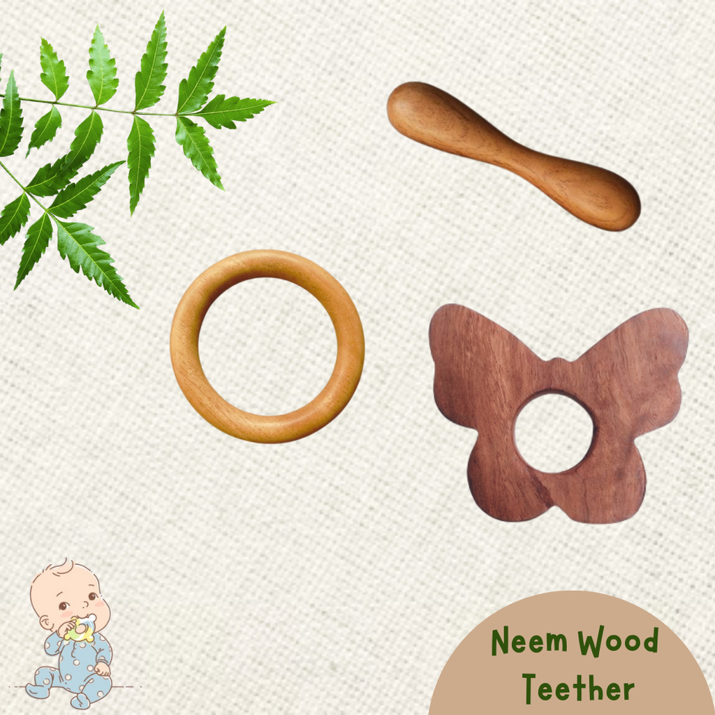 Neem Wood Teether For 0-1 Year Baby (Butterfly/Ring/Dumbbell)