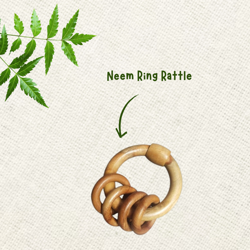 Neem Wood Ring Rattle For 0-3 Year Baby