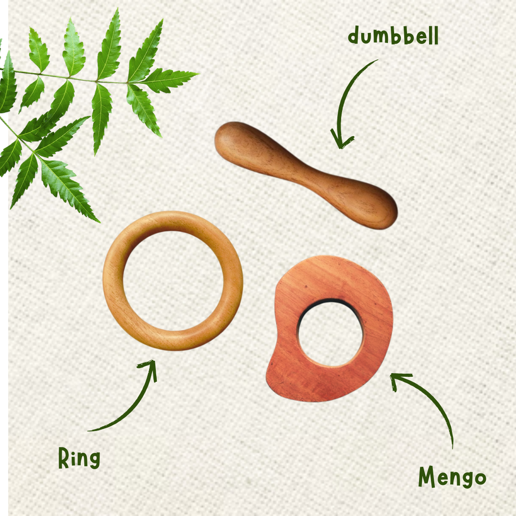 Neem Wood Teether For 0-1 Year Baby (Mango/Ring/Dumbbell)