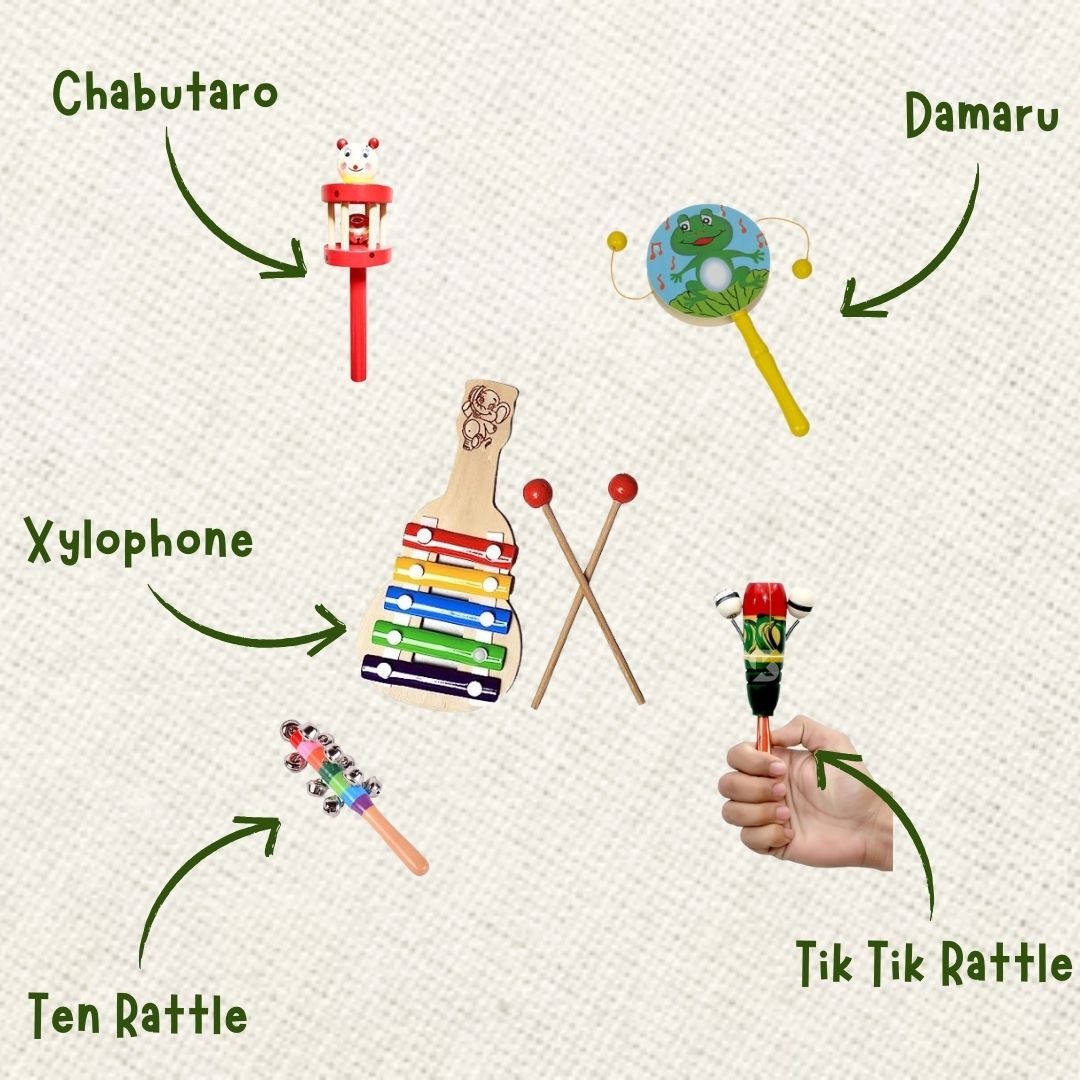 Neem Wood Rattles Combo (5 Pis)