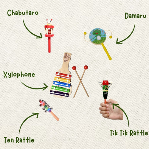 Neem Wood Rattles Combo (5 Pis)