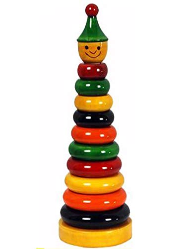 Wooden 10 Piece Ring Set Handmade Eco Friendly Color Multicolored, for Toddlers Montessori Play Set for Girls and Boys Show Piece for Dashera (Multicolor)