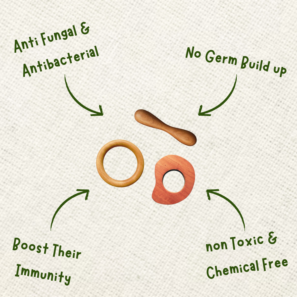 Neem Wood Teether For 0-1 Year Baby (Mango/Ring/Dumbbell)