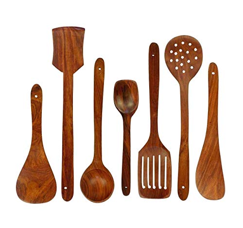 Handmade Wooden Non-Stick Serving and Cooking Spoon (Set of 7) - 90 Cm