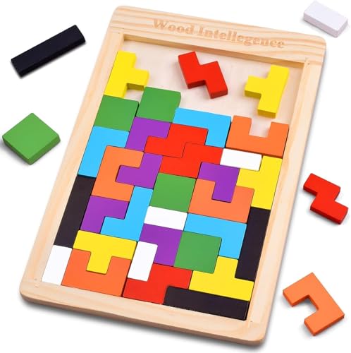 Wooden Puzzle Toy – Educational Brain Teaser Game for Kids Ages 3–10 & Adults, Montessori Logic Toy for Learning Shapes and Spatial Skills (Wooden Intelligence Puzzle)