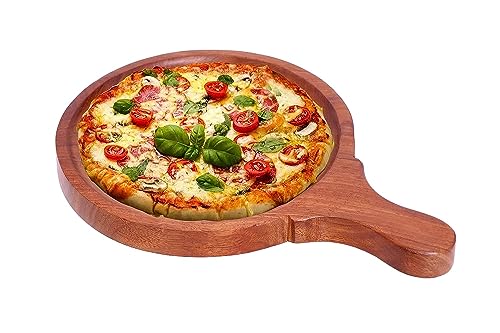 Wooden Pizza Platter/Pan/Bat/Snack Serving Plate for Home and Cafe (Round | Slim | 12 Inch | Brown)
