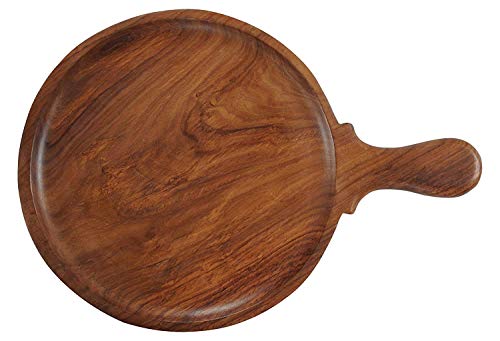 Wooden Pizza Platter/Pan/Bat/Snack Serving Plate for Home and Cafe (Round | Slim | 12 Inch | Brown)
