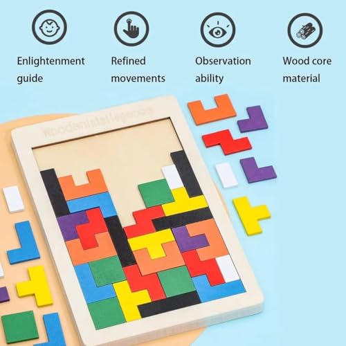 Wooden Puzzle Toy – Educational Brain Teaser Game for Kids Ages 3–10 & Adults, Montessori Logic Toy for Learning Shapes and Spatial Skills (Wooden Intelligence Puzzle)