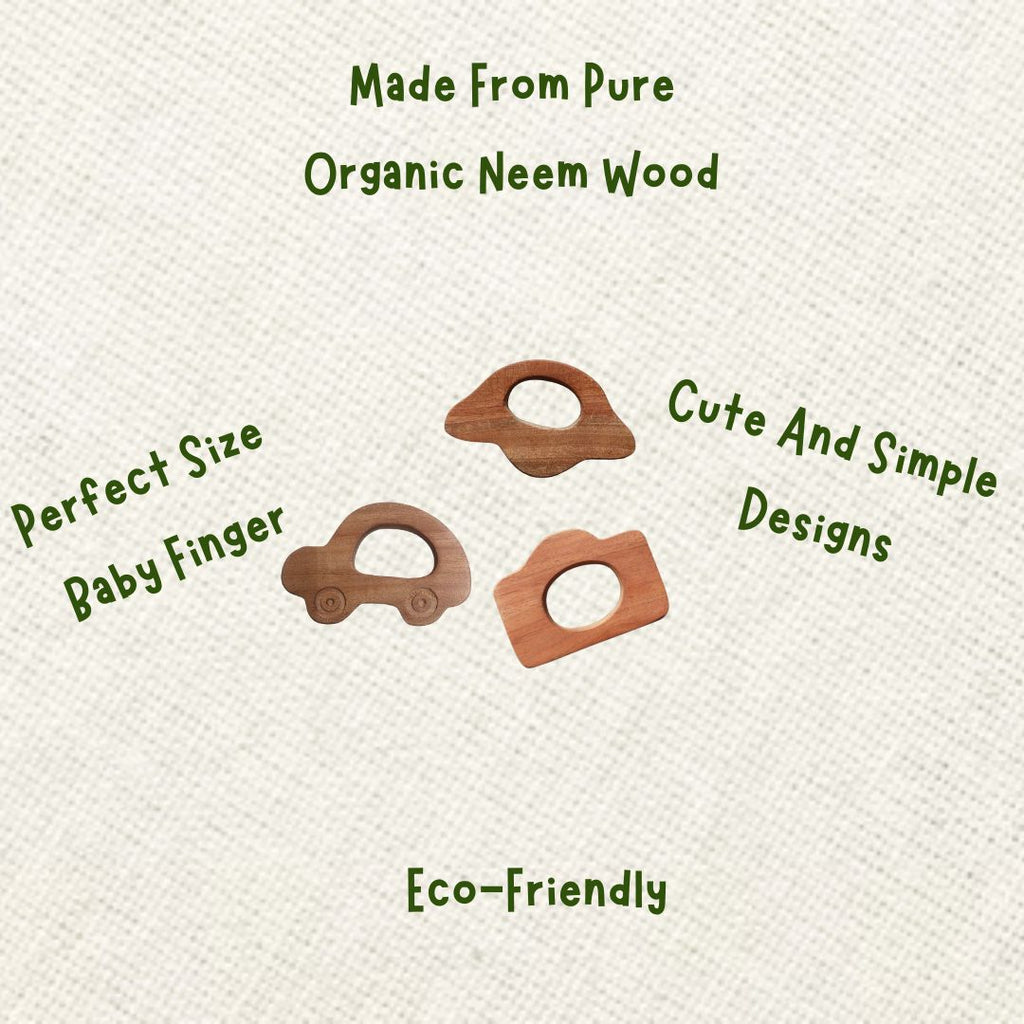 Neem Wood Teether For 0-1 Year Baby (Car/Camera/UFO)