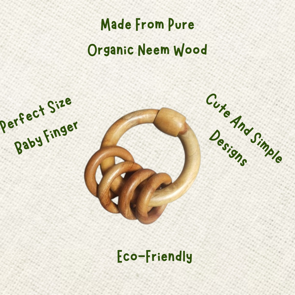 Neem Wood Ring Rattle For 0-3 Year Baby