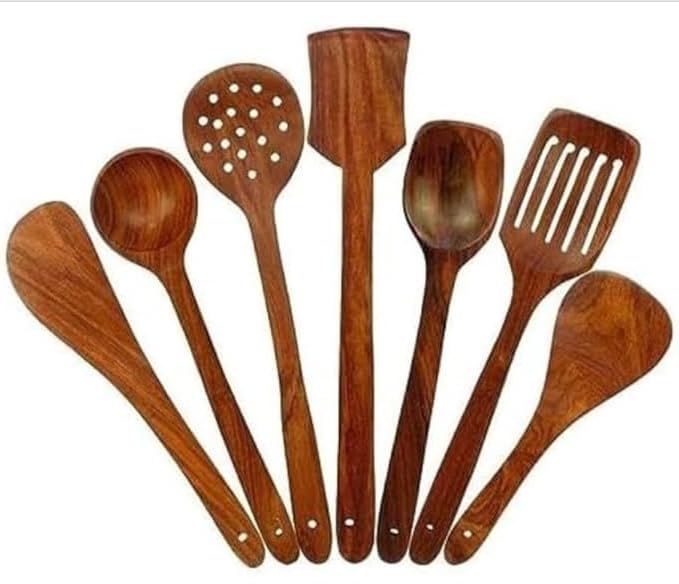 Handmade Wooden Non-Stick Serving and Cooking Spoon (Set of 7) - 90 Cm