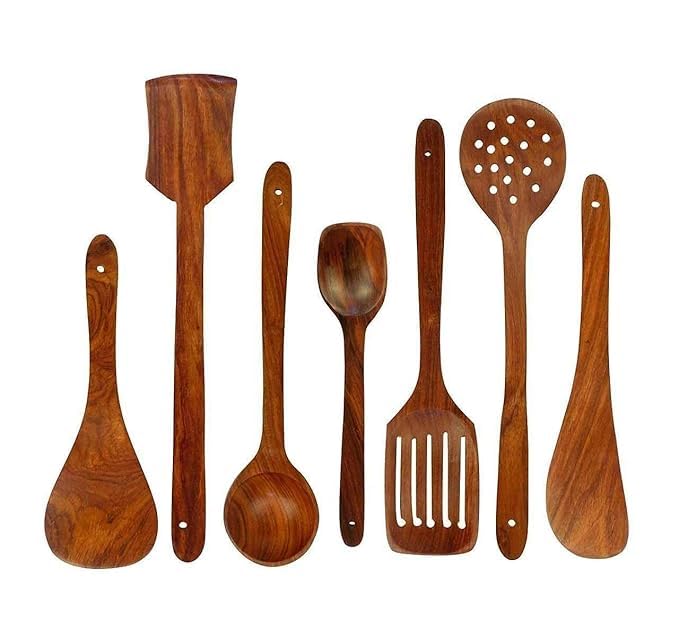 Handmade Wooden Non-Stick Serving and Cooking Spoon (Set of 7) - 90 Cm