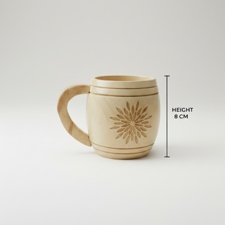 Wooden Tea & Coffee Cup/Mug (Flower Design)