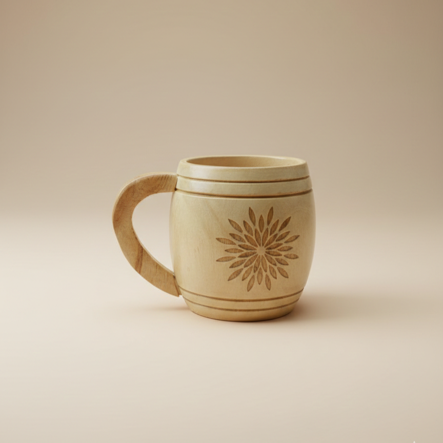 Wooden Tea & Coffee Cup/Mug (Flower Design)