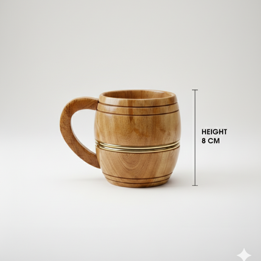 Wooden Tea & Coffee Cup/Mug (Metal Design)