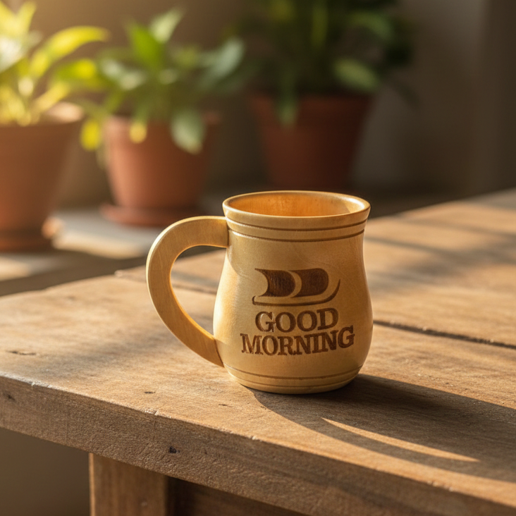 Wooden Tea & Coffee Cup/Mug (Good Morning/Light Shade)