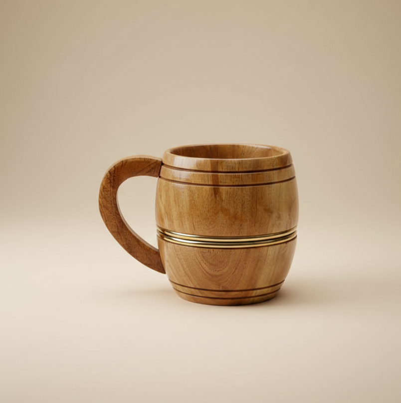 Wooden Tea & Coffee Cup/Mug (Metal Design)