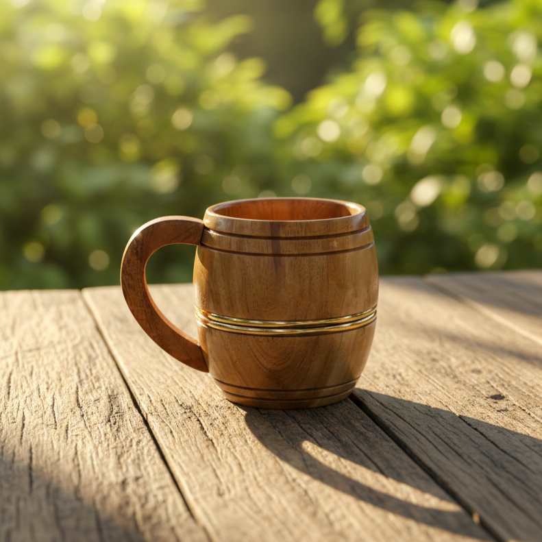 Wooden Tea & Coffee Cup/Mug (Metal Design)
