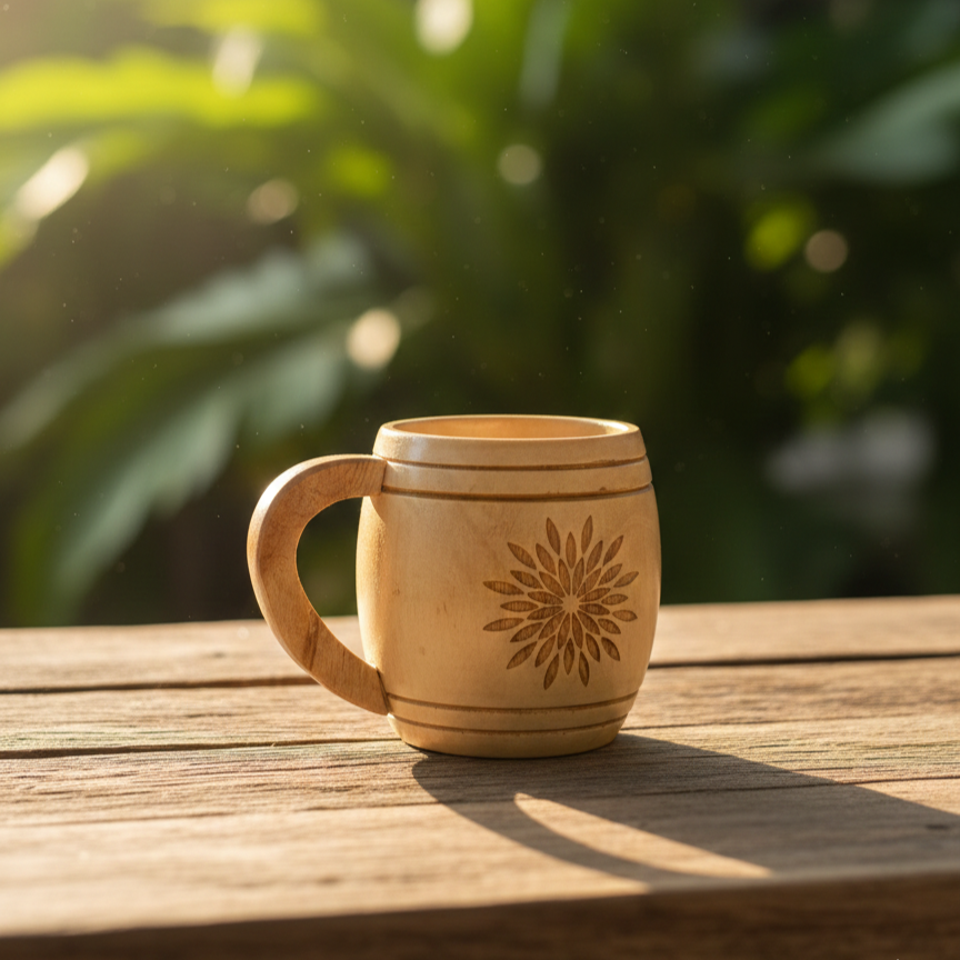 Wooden Tea & Coffee Cup/Mug (Flower Design)