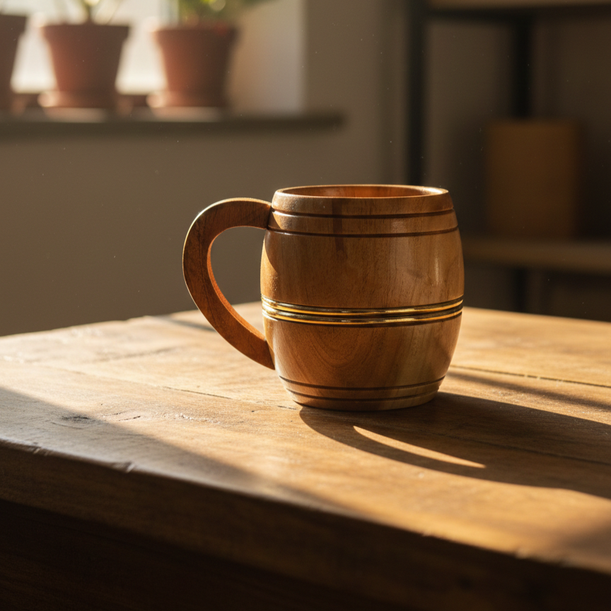 Wooden Tea & Coffee Cup/Mug (Metal Design)