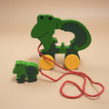 Wooden Hippo & Baby Pull Along Toy – Safari Rolling Toddler Toy with Rope
