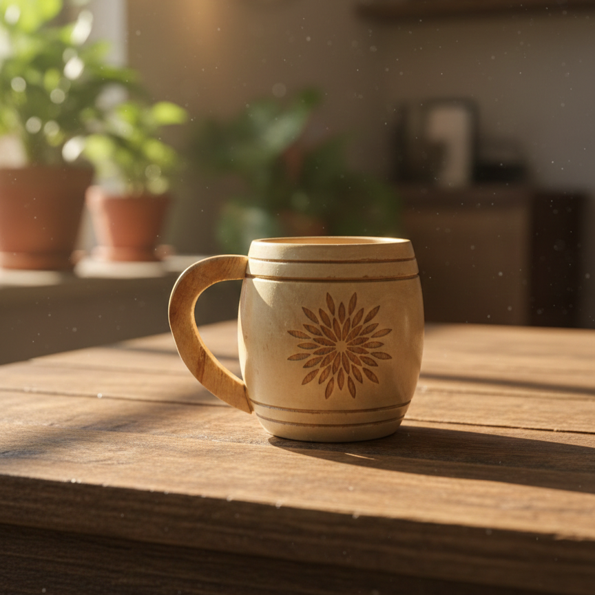 Wooden Tea & Coffee Cup/Mug (Flower Design)