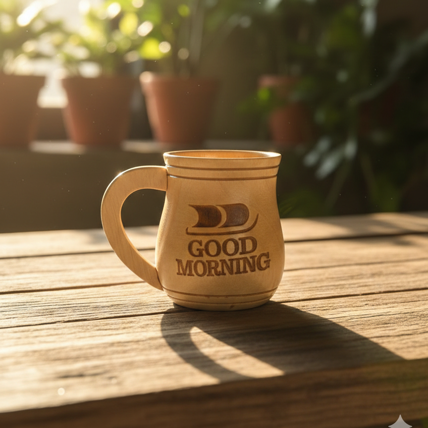 Wooden Tea & Coffee Cup/Mug (Good Morning/Light Shade)