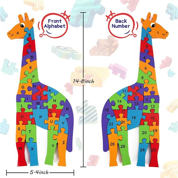 Wooden Giraffe Alphabet & Number Learning Puzzle Toy for Kids (Double-Sided Educational Puzzle)