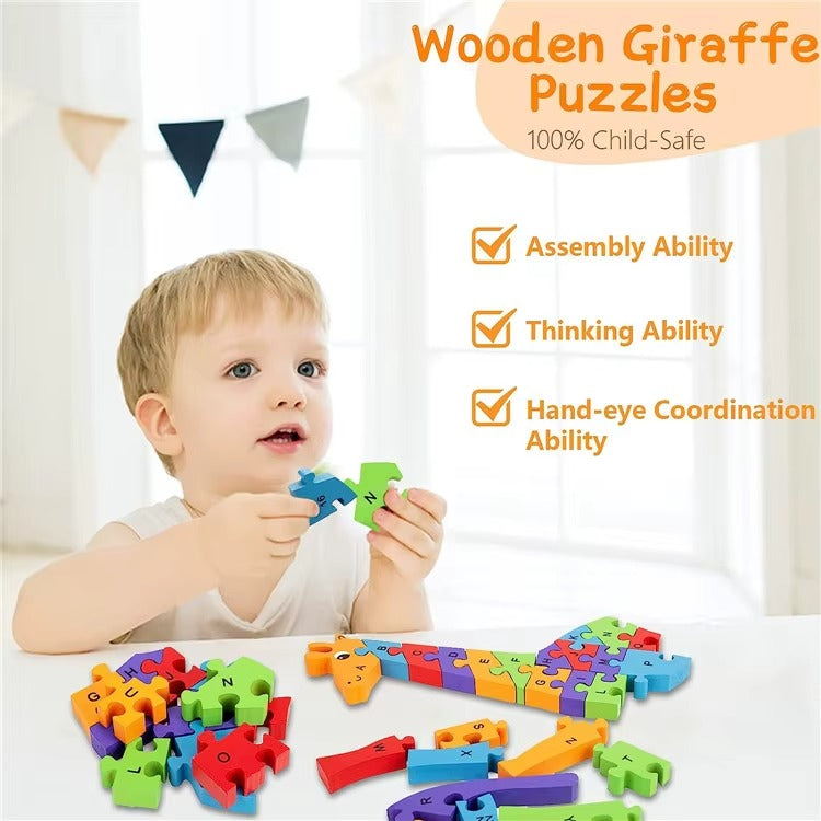 Wooden Giraffe Alphabet & Number Learning Puzzle Toy for Kids (Double-Sided Educational Puzzle)
