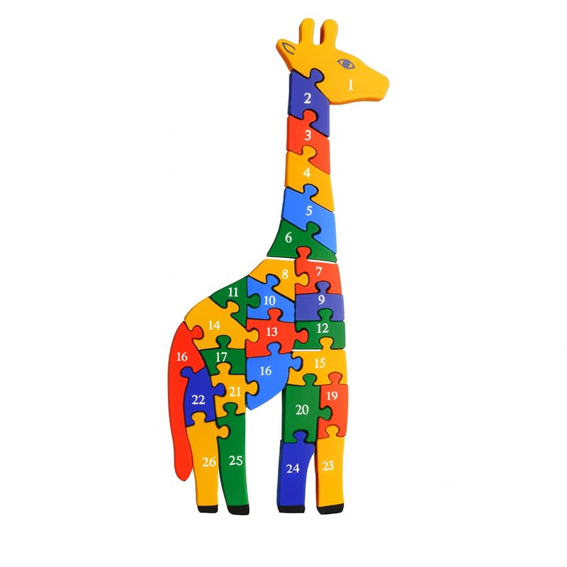 Wooden Giraffe Alphabet & Number Learning Puzzle Toy for Kids (Double-Sided Educational Puzzle)